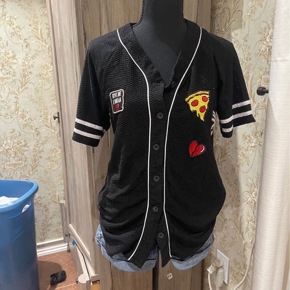 Forever 21 Black Jersey Top with Patches